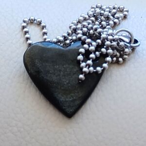 Golden Sheen Obsidiana Hear 925 Sterling Silver Necklace